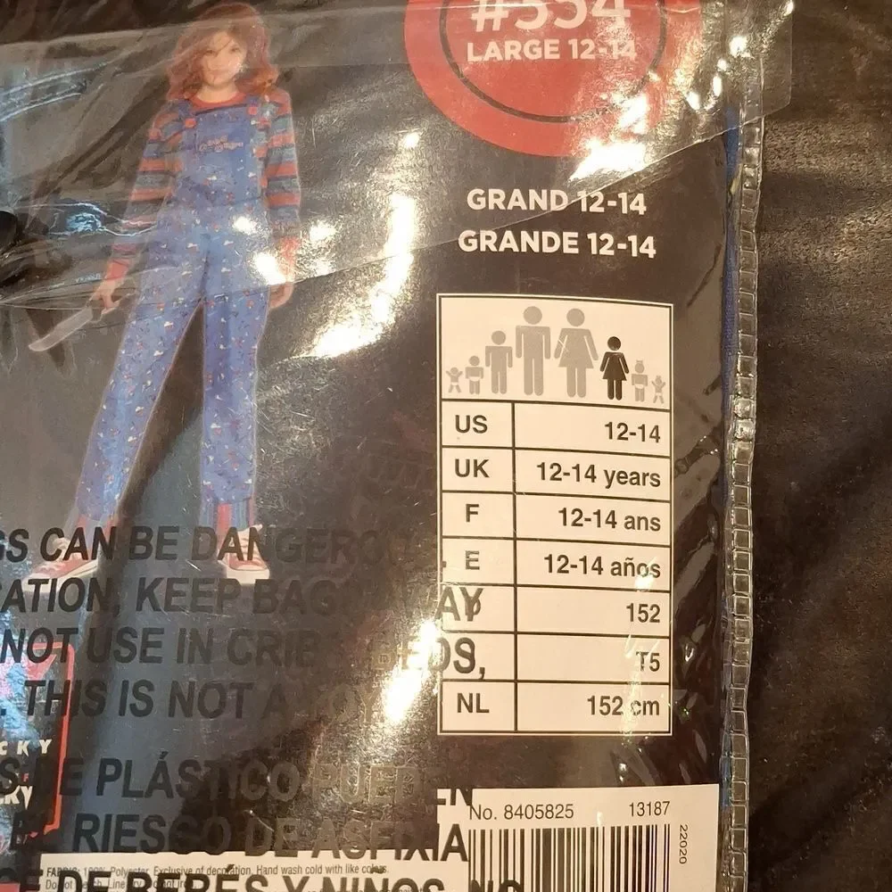 Chucky Costume Kids Large Halloween Boy Girl Scary Retro Jumpsuit  New - Picture 4 of 5